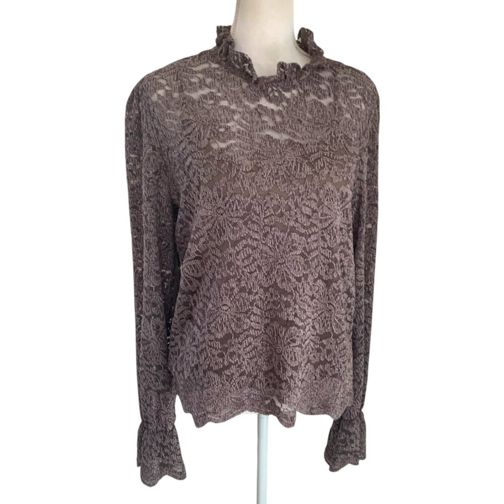NWT Eri + Ali Delano Lace Mock Neck Top Size Large Taupe Anthropologie - Picture 4 of 11